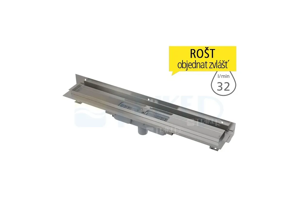 Žlab podlahový APZ1104 Flexible LOW pro perforovaný rošt 650mm, spodní odtok 40mm Certifikovaný