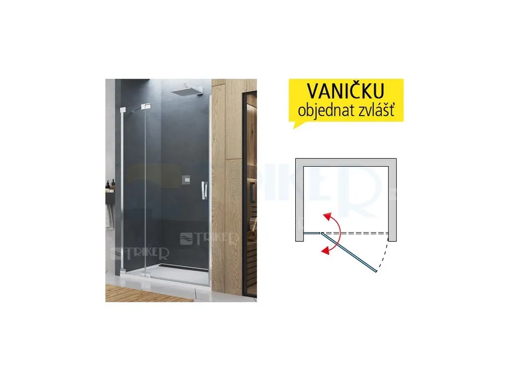Speciale Aanbieding CA13 Sprchové dveře s pevnou stěnou pravé 1000/2000, profil aluchrom, výplň čiré sklo