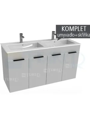 Cube skříňka s 4 dveřmi s dvojumyvadlem 120 x 43 cm bílá, úchytky chrom Expresní Doručení