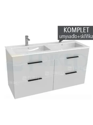 Cube skříňka s 4 zásuvkami s dvojumyvadlem 120 x 43 cm bílá, úchytky chrom Cenový Hit