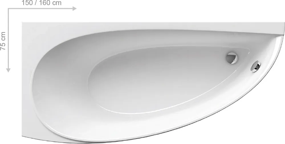 Asymetrická vana AVOCADO 160x75 cm, pravá, bílá, Ravak CH01000000 Gecertificeerd