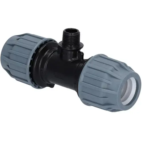 Merkproduct Plastový svěrný T-kus PP-S d 50 x 6/4" x 50, s vnějším závitem