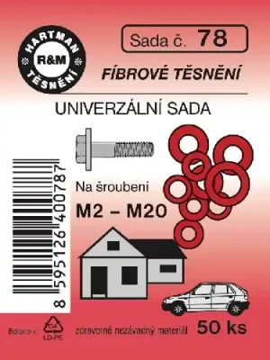 Certifikovaný Sada těsnění univerzální pro domácnost, M2 – M20 fíbrové, 50 ks, č. 78, HARTMAN