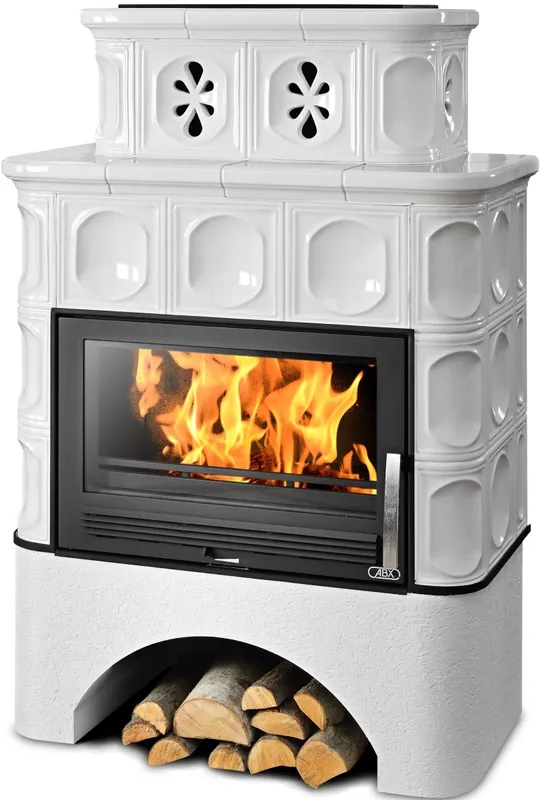 Uitverkoop ABX KARELIE P OX kachlová kamna 5-12kW, rovný bílý sokl, perle