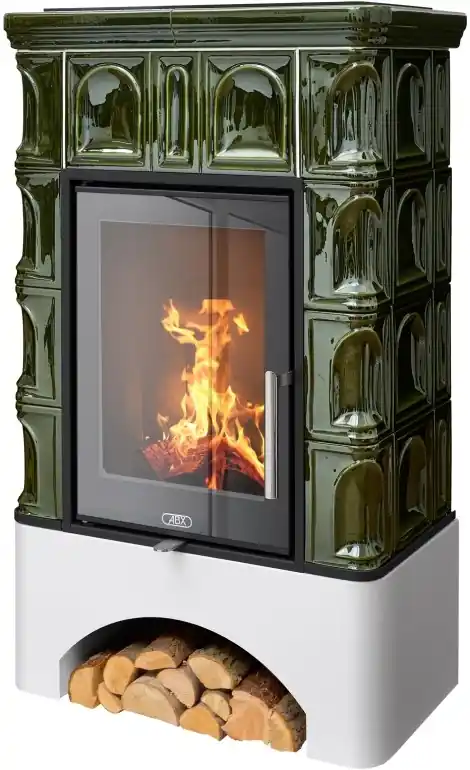 ABX BRITANIA EXKLUSIVE kachlová kamna 3,5-9kW, rovný sokl, zelená Snelle Levering