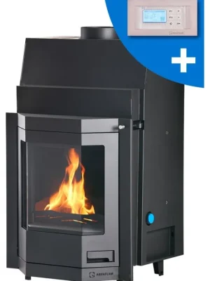 Zlevněný HS FLAMINGO AQUAFLAM PRIZMAT 17 krbová vložka 17kW, s výměníkem, základní regulace, černá