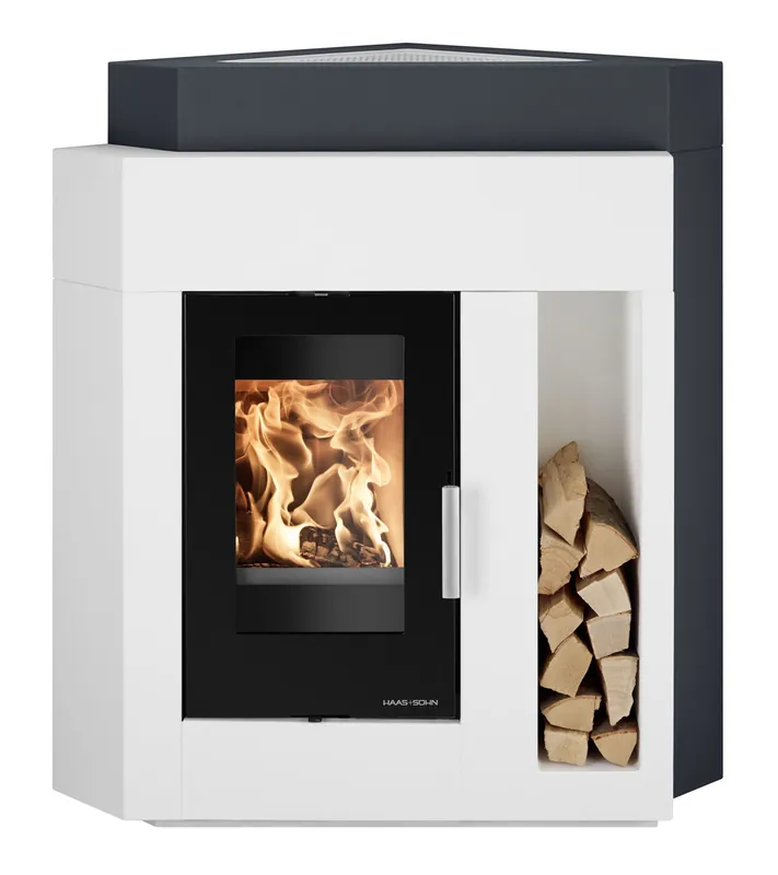 HAAS+SOHN PINUS II krbová stavebnice s vložkou Pinus AL 3,1-8,8kW, rohová, černá/beton Korting