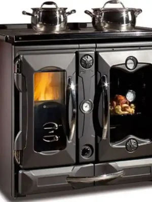 NORDICA TERMOSUPREMA COMPACT D.S.A. sporák na tuhá paliva 18,5kW, s výměníkem a troubou, pravý, černá Must-Have