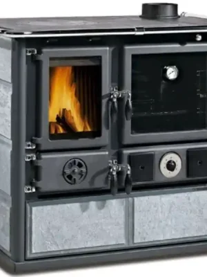 Výprodej NORDICA TERMOROSA D.S.A. sporák na tuhá paliva 15,5kW, s výměníkem a troubou, pravý, šedý mastek