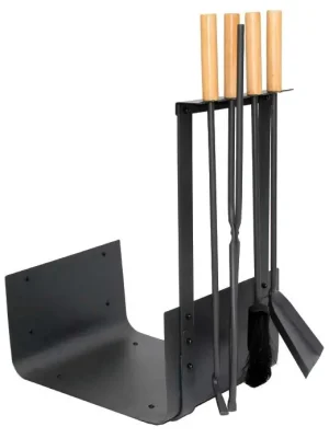 Favoriet Sada krbového nářadí 430x300x635mm, 4 dílná, s košem na dřevo, černá