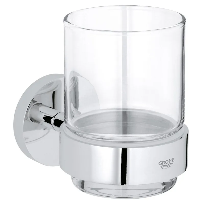 Aanbieding GROHE ESSENTIALS nástěnný pohárek, sklo, chrom