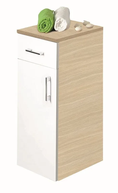 Uitverkoop CONCEPT 50 nízká skříňka 35,5x35,5x77,9 cm, 1 zásuvka, 1 dvířka, panty vlevo, bělený dub/lesklá bílá