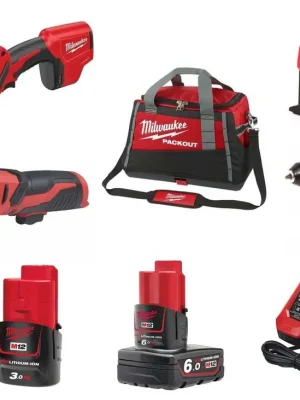 Nejlepší Cena MILWAUKEE M12 SET 2 PEX aku nůžky C12 PPC-0 + aku řezák M12 PCSS-0 RAPTOR + vrtačka M12 BDD-0 + kompresor M12 BI-0 + akumulátor + nabíječka + taška