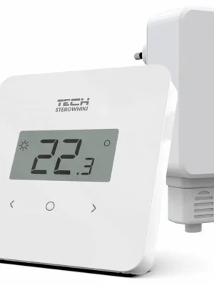 TECH CONTROLLERS EU-T-2.2 prostorový termostat, s přijímačem do zásuvky, s čidlem vlhkosti, bezdrátový, bílá Výprodej