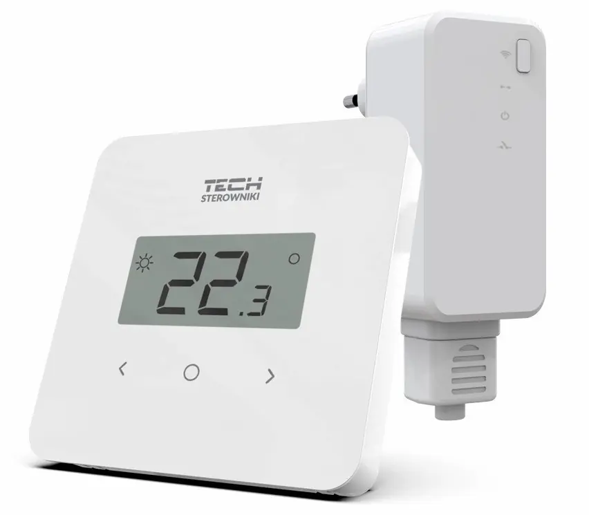 TECH CONTROLLERS EU-T-2.2 prostorový termostat, s přijímačem do zásuvky, s čidlem vlhkosti, bezdrátový, bílá Výprodej