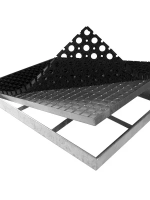 Nieuw Kovová ocelová čisticí venkovní vstupní rohož ze svařovaných podlahových roštů s gumou s pracnami FLOMA Galva - délka 43 cm, šířka 60 cm, výška 6 cm