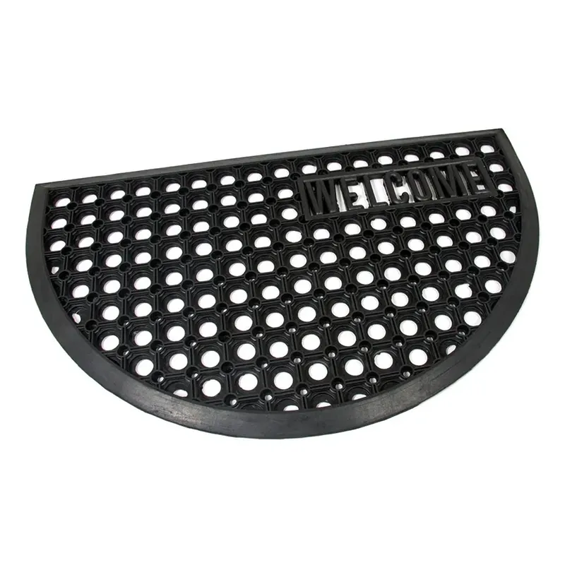 Korting Gumová venkovní vstupní půlkruhová rohož FLOMA HoneyComb Welcome - délka 45 cm, šířka 75 cm, výška 1,5 cm