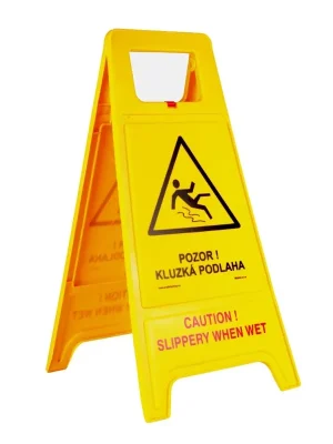 Koop Vandaag Žlutý plastový dvojjazyčný výstražný stojan "Pozor! Kluzká podlaha" - šířka 30 cm, výška 61,5 cm