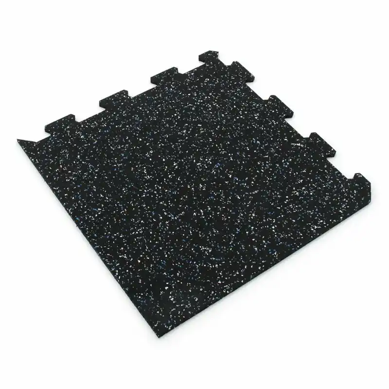 Černo-bílo-modrá gumová podlahová deska (puzzle - roh) FLOMA FitFlo SF1050 - délka 47,8 cm, šířka 47,8 cm, výška 0,8 cm Lage Kosten