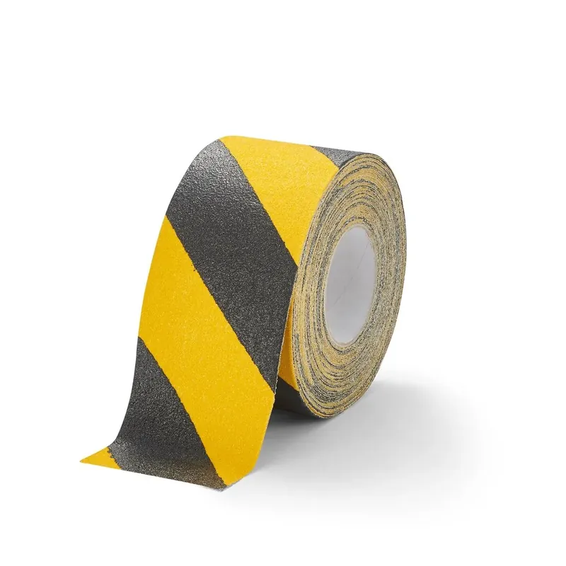 Nieuw Černo-žlutá korundová protiskluzová páska pro nerovné povrchy FLOMA Hazard Conformable - délka 18,3 m, šířka 10 cm, tloušťka 1,1 mm