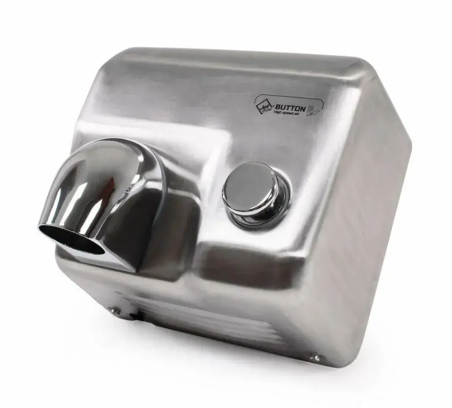 Šedý nerezový horkovzdušný vysoušeč rukou Jet Dryer BUTTON Lage Prijs