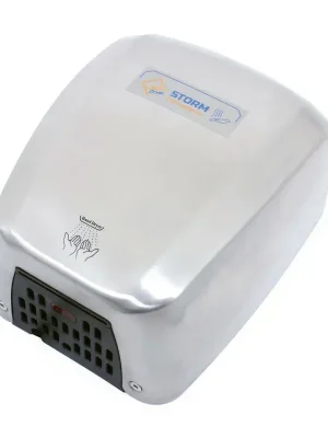 Šedý nerezový bezdotykový horkovzdušný vysoušeč rukou Jet Dryer STORM Direct Beschikbaar