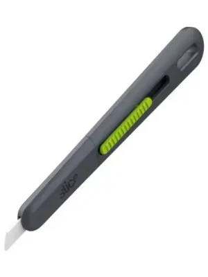Černo-zelený plastový samozatahovací nůž na krabice SLICE - délka 13,9 cm, šířka 2,2 cm, výška 1,1 cm Speciale Aanbieding