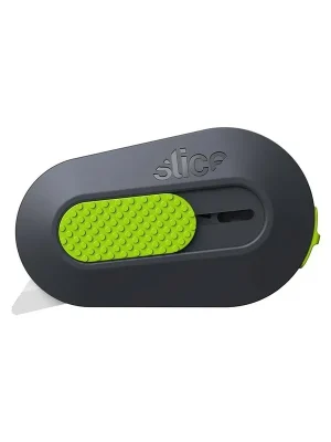 Dagaanbieding Černo-zelený plastový malý bezpečnostní samozatahovací nůž na krabice SLICE - délka 6,2 cm, šířka 3,8 cm, výška 1,2 cm