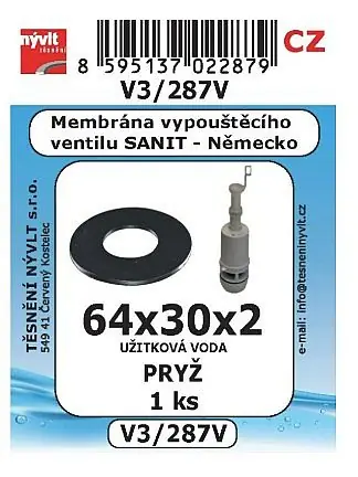 V3/287V Membrána vypouštěcího ventilu SANIT 64x30x2 Fabrieksprijs
