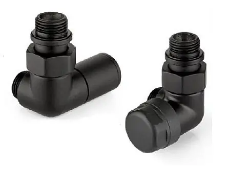 Lage Kosten Termostatický ventil + šroubení 1/2"x1/2", sada úhlová pravá, černá mat