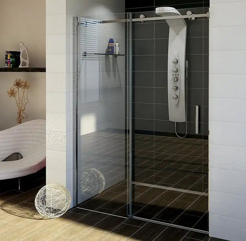 Premium DRAGON 1-dílné posuvné dveře s pevnou stěnou, 1100, chrom/čiré
