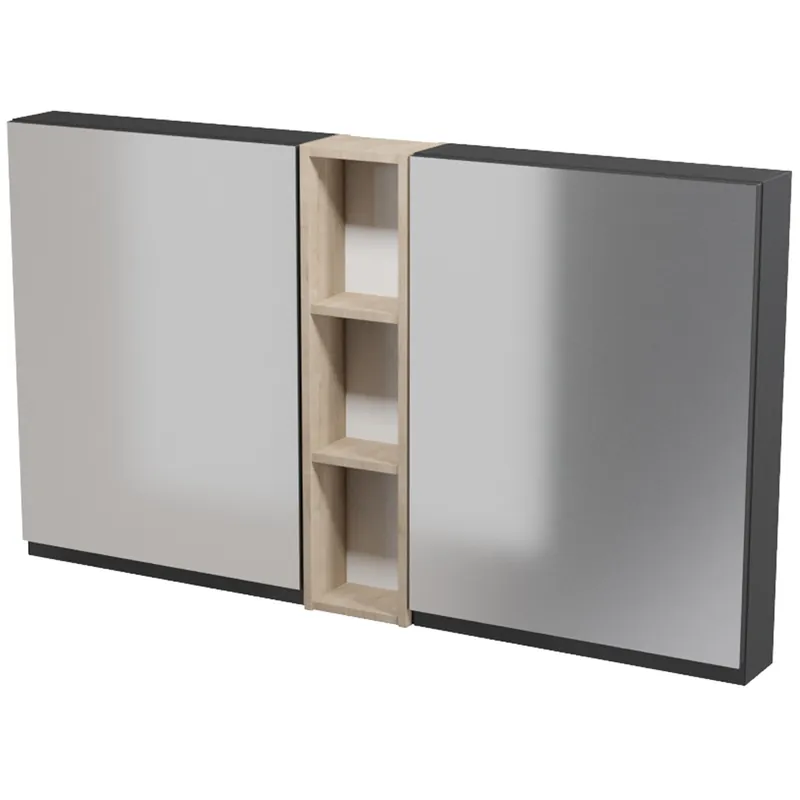 Exclusieve Aanbieding Nábytkový set Cersanit Moduo 140, skříňka 60 zrcadlová závěsná antracitová 2x, skříňka 20 horní závěsná otevřená dub