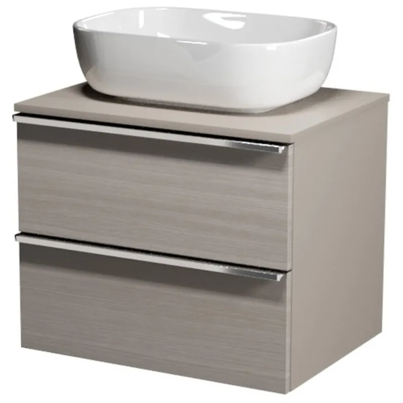 Nábytkový set Cersanit Virgo 60, skříňka 60 s deskou šedá, úchytky chrom, umyvadlo Moduo 50 na desku obdélníkové bílé Weekendaanbieding